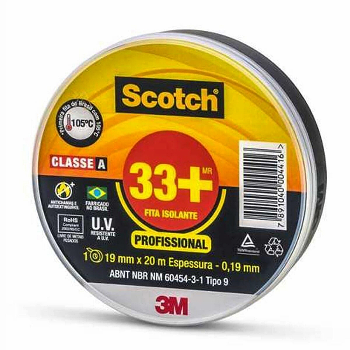 Fita Isolante 19mm 20 Metros Preto Scotch 33+ HB004482475 - 3M Do Brasil