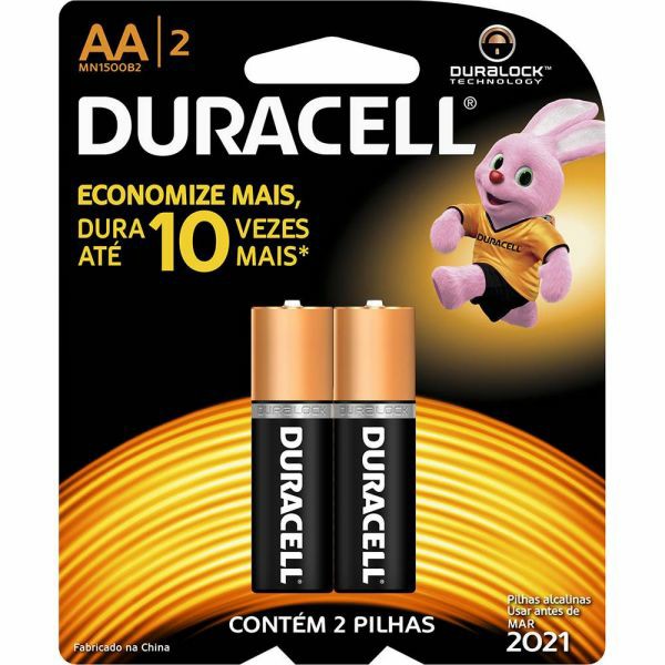 Pilha Alcalina Pequena 1,5V AA Cartela Com 2 Unidades - Duracell