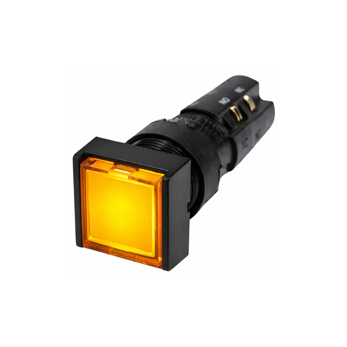 Botão Comando Pulsador Saliente Iluminado Quadrado 16 mm Plástico Amarelo 1Na+1Nf C/Retenção - Ace Schmersal