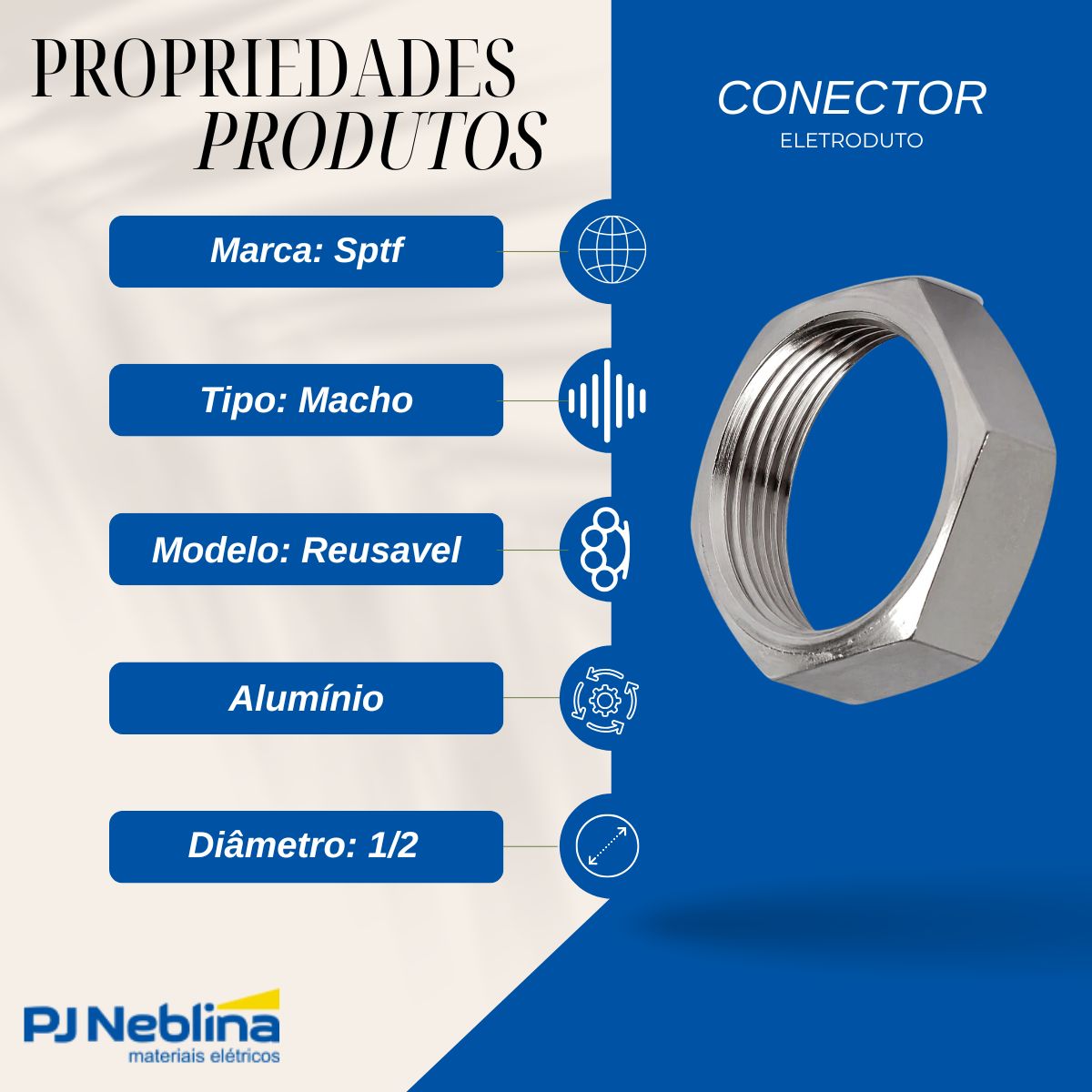 Conector Eletroduto Macho Reusavel Alumínio 1/2 Bsp Reto Fixo - Sptf