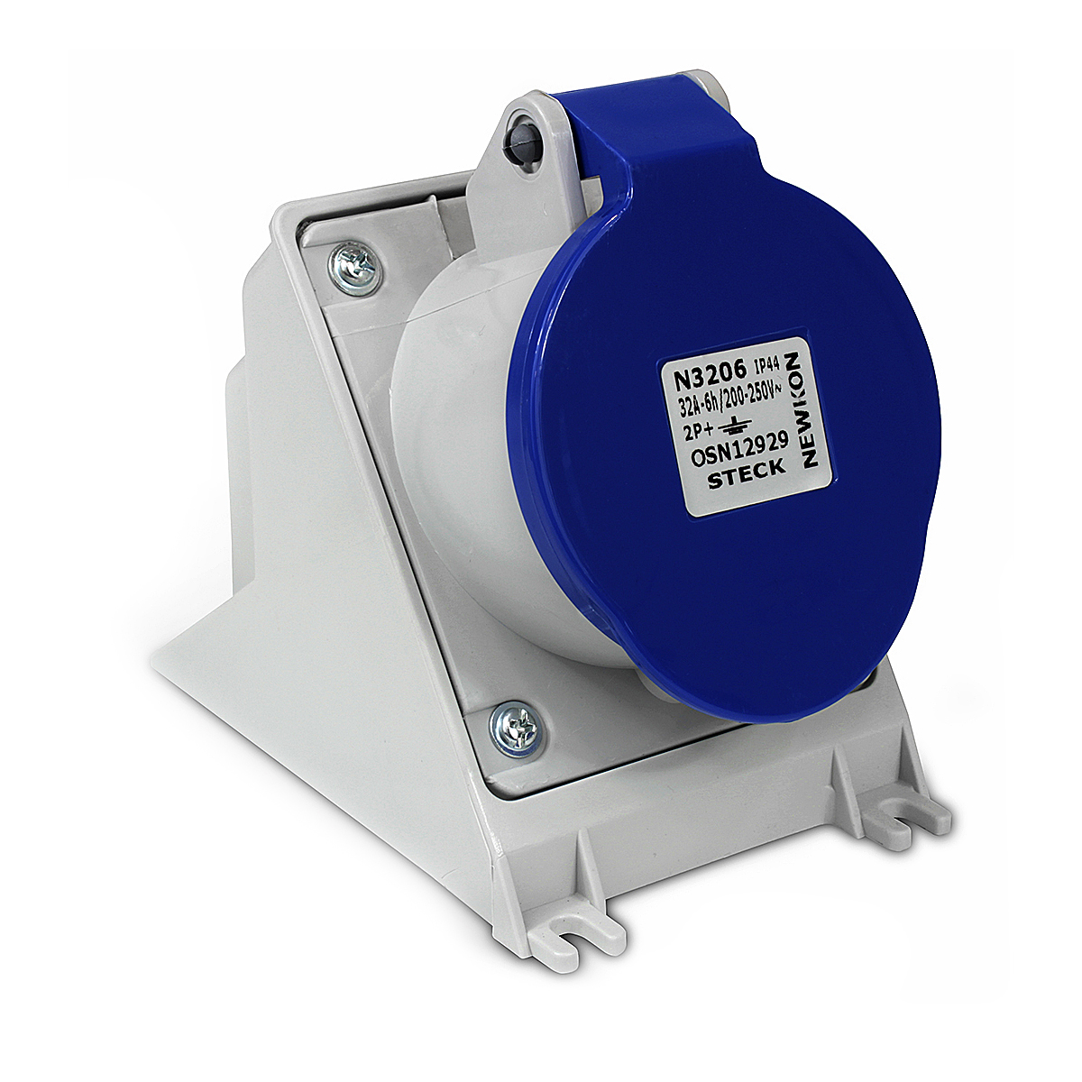 Tomada Industrial Fêmea Sobrepor 2P+T 32A 220/240V 6H Azul Newkon N3206 - Steck