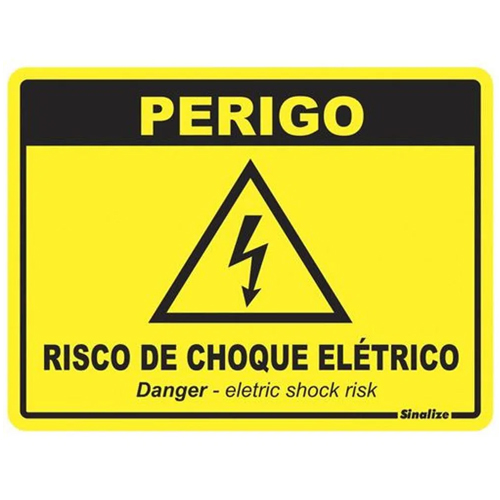 Placa Identificação Perigo Risco Polietireno Português/Inglês 15X20 Com Adesivo P/Fixar - Sinalize