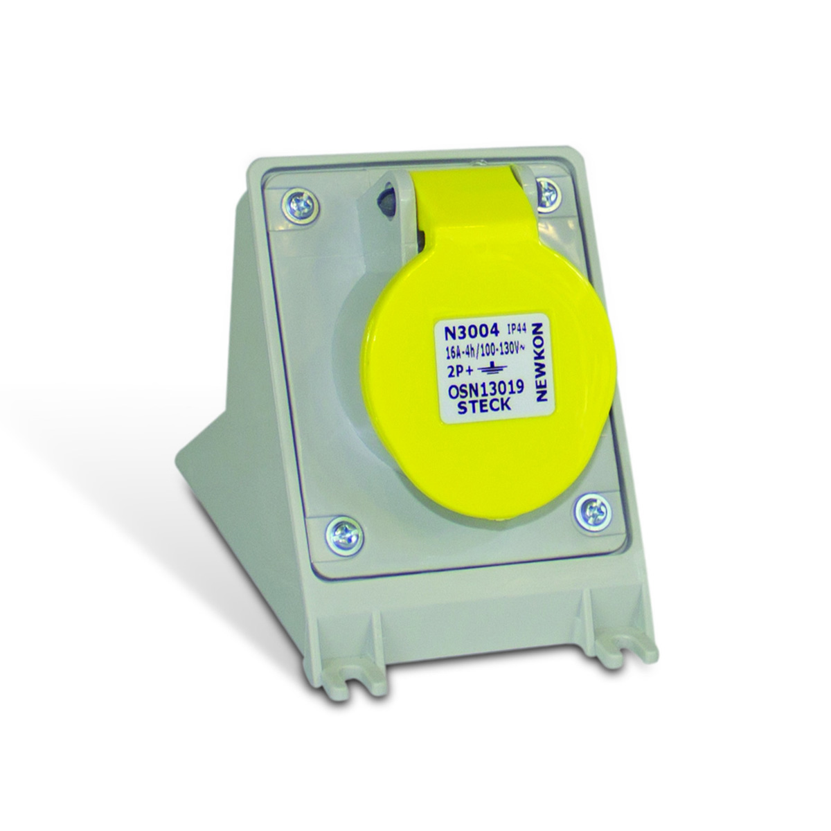 Tomada Industrial Fêmea Sobrepor 2P+T 16A 110/130V 4H Amarelo Newkon N3004 - Steck