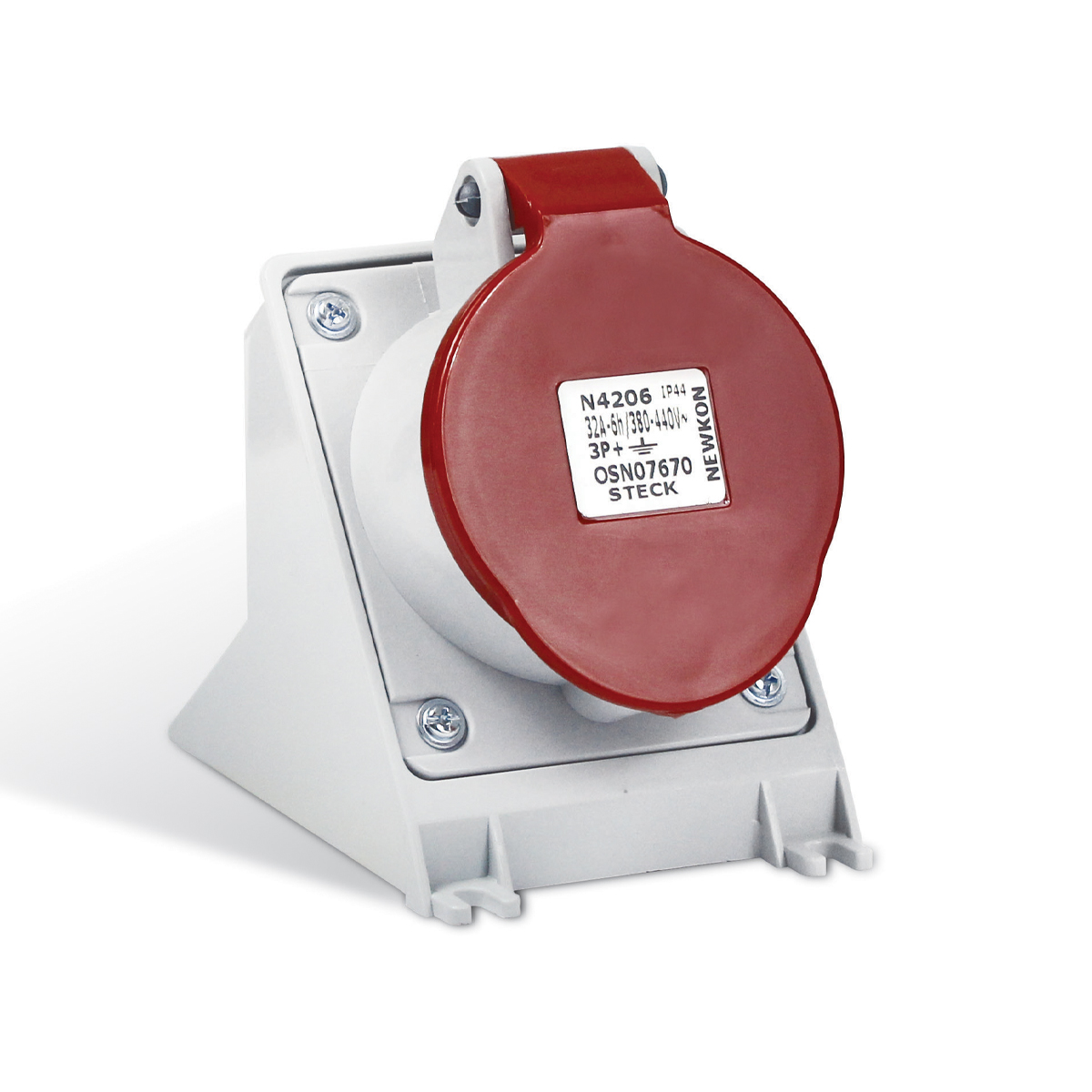 Tomada Industrial Fêmea Sobrepor 3P+T 32A 380/440V 6H Vermelho Newkon N4206 - Steck