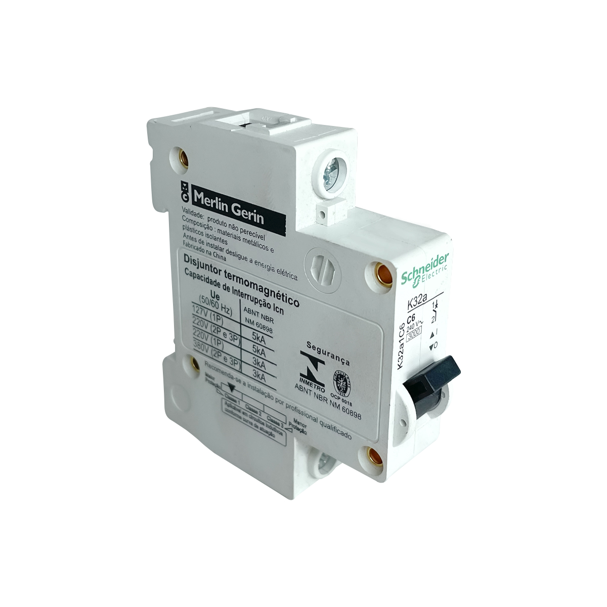 Disjuntor Mini Din Unipolar 6A Curva C 4,5Ka 220/380V K32A1C6 - Schneider Eletric