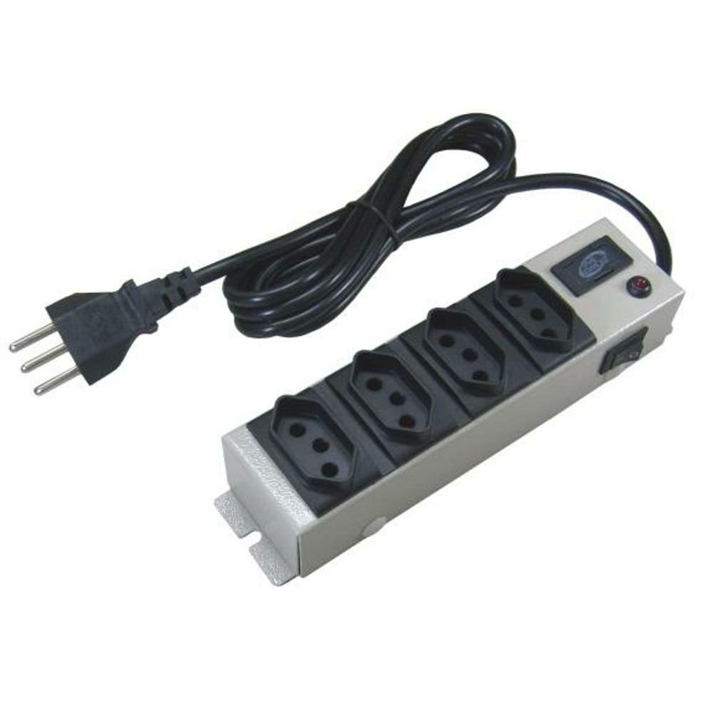 Filtro De Linha Power Line 1 Metro 4 Tomadas Bivolt  10A Branco Metal - Multicraft