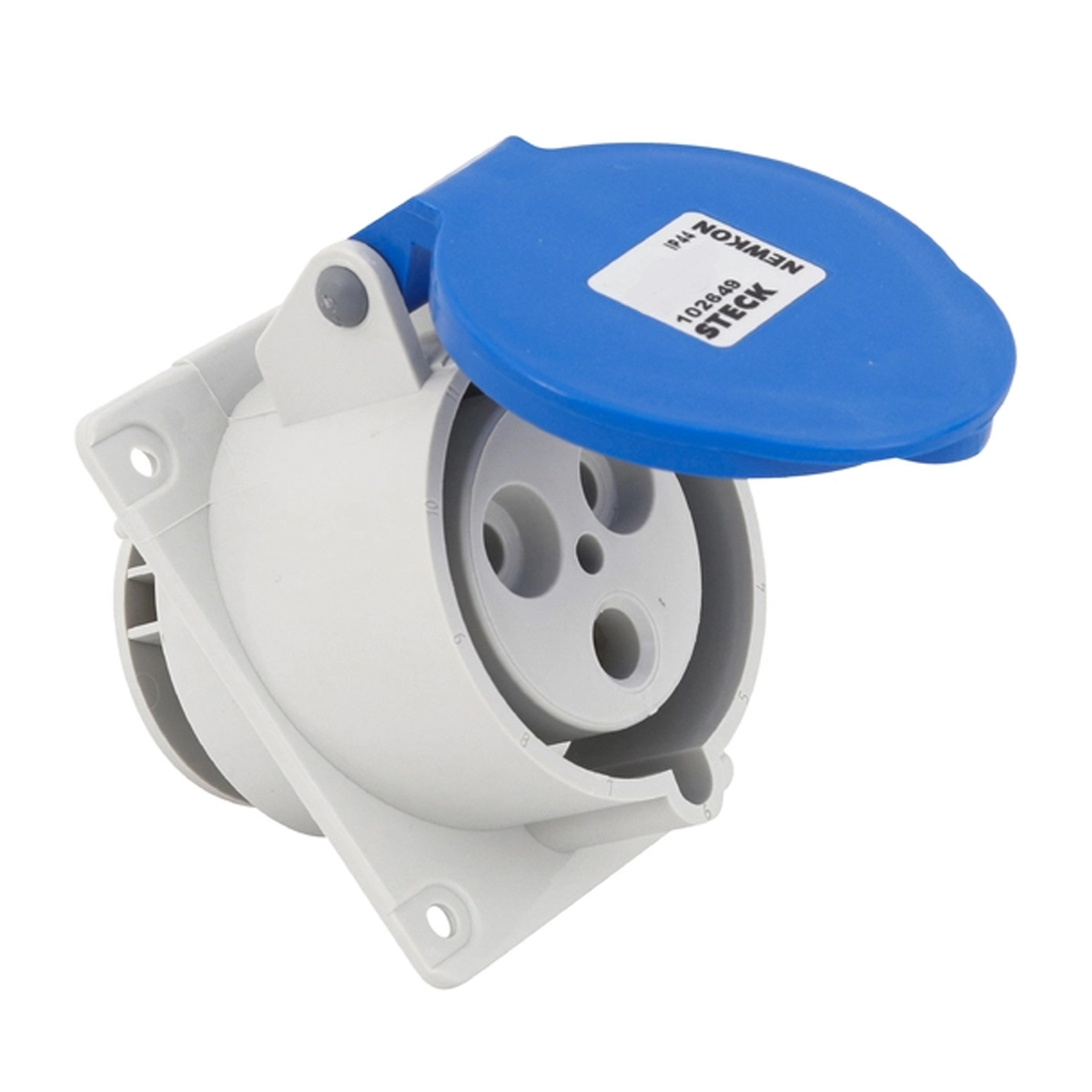 Tomada Industrial Fêmea Embutir 2P+T 32A 220/240V 6H Azul Newkon N3246 - Steck