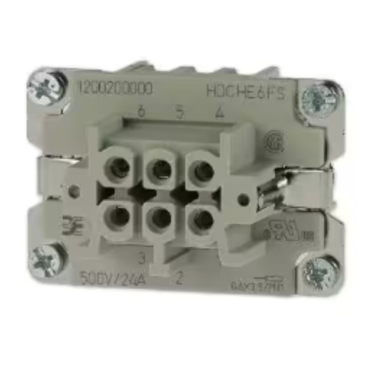 Porta Contato Tomada Multipolar Fêmea 6P 24A 500V Policarbonato Bege Série He - Conexel