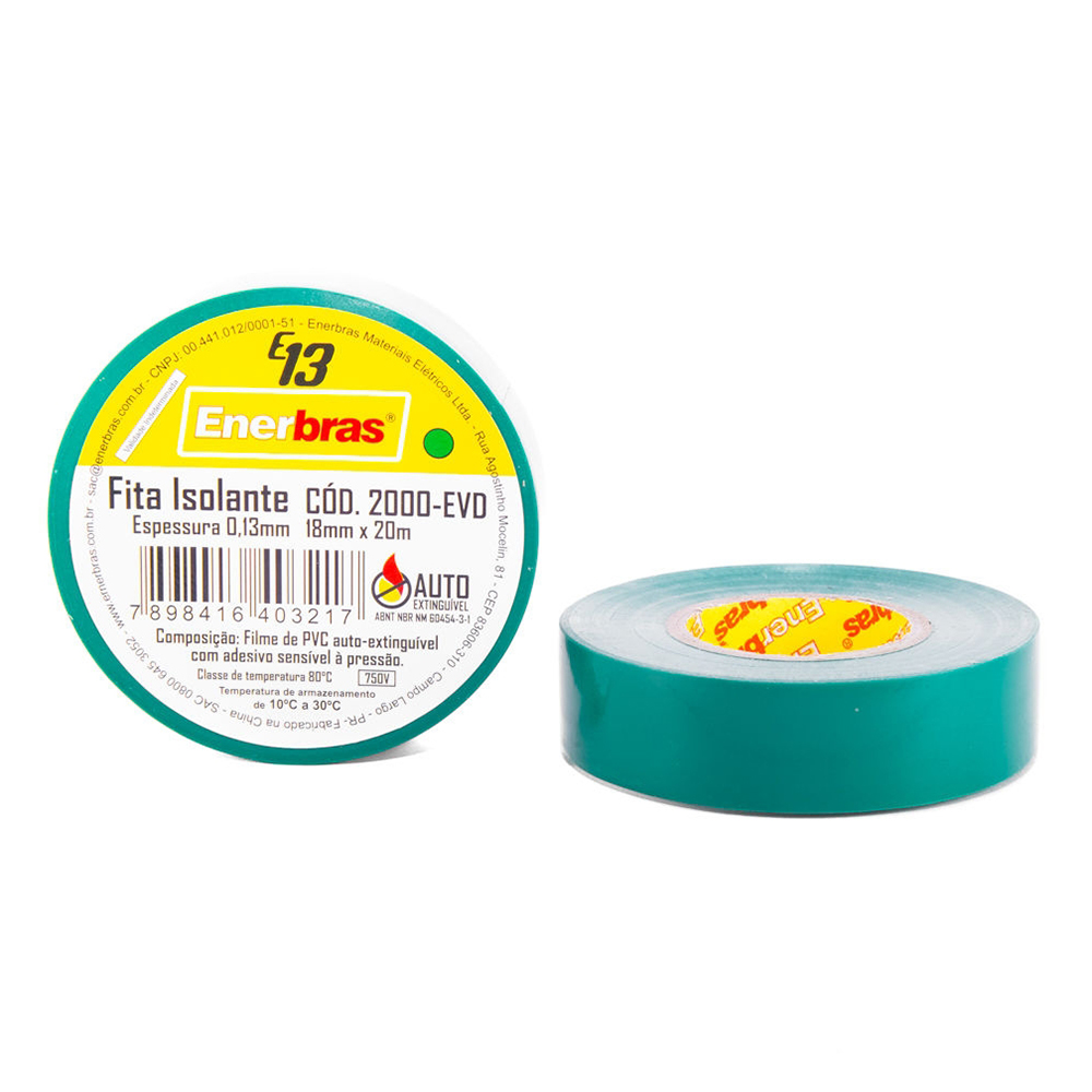 Fita Isolante Colorida 18mm 20 Metros Verde E13 2000-EVD - Enerbras