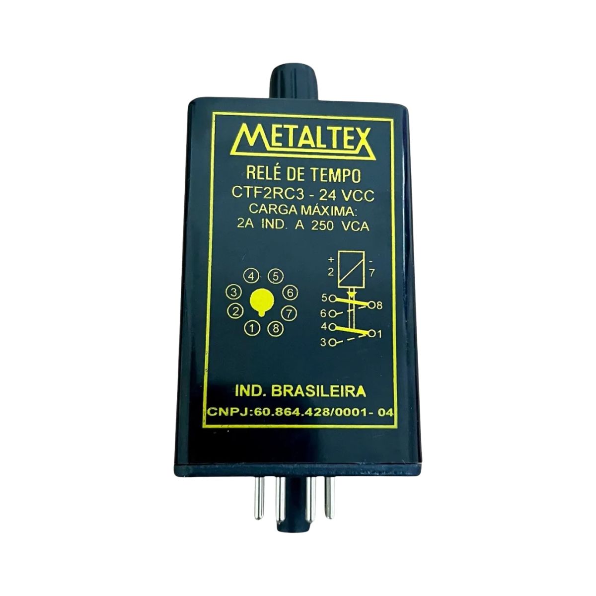 Relé Temporizador Eletrônico Retardo Energização 0-10Seg 2 Spdt (2Naf) 24Vcc - Metaltex