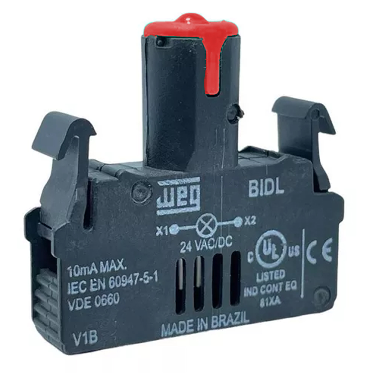 Bloco Contato Iluminado Led Para Botão/Sinaleiro 220-240V Vermelho Weg