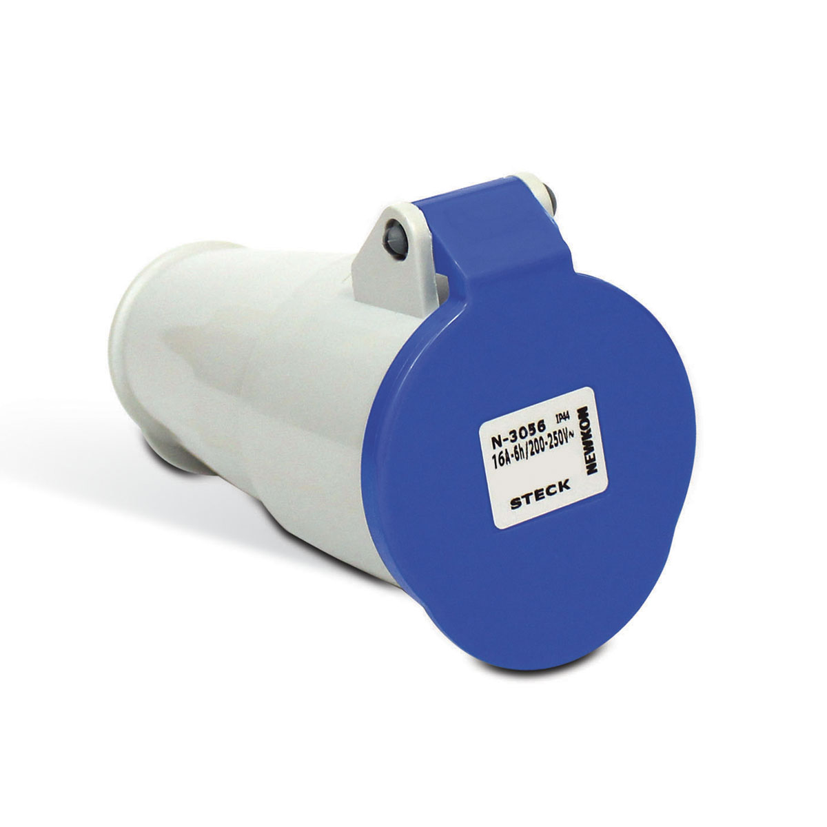 Tomada Industrial Fêmea Acoplamento 2P+T 16A 200/250V 6H IP44 Azul Newkon N3056 - Steck