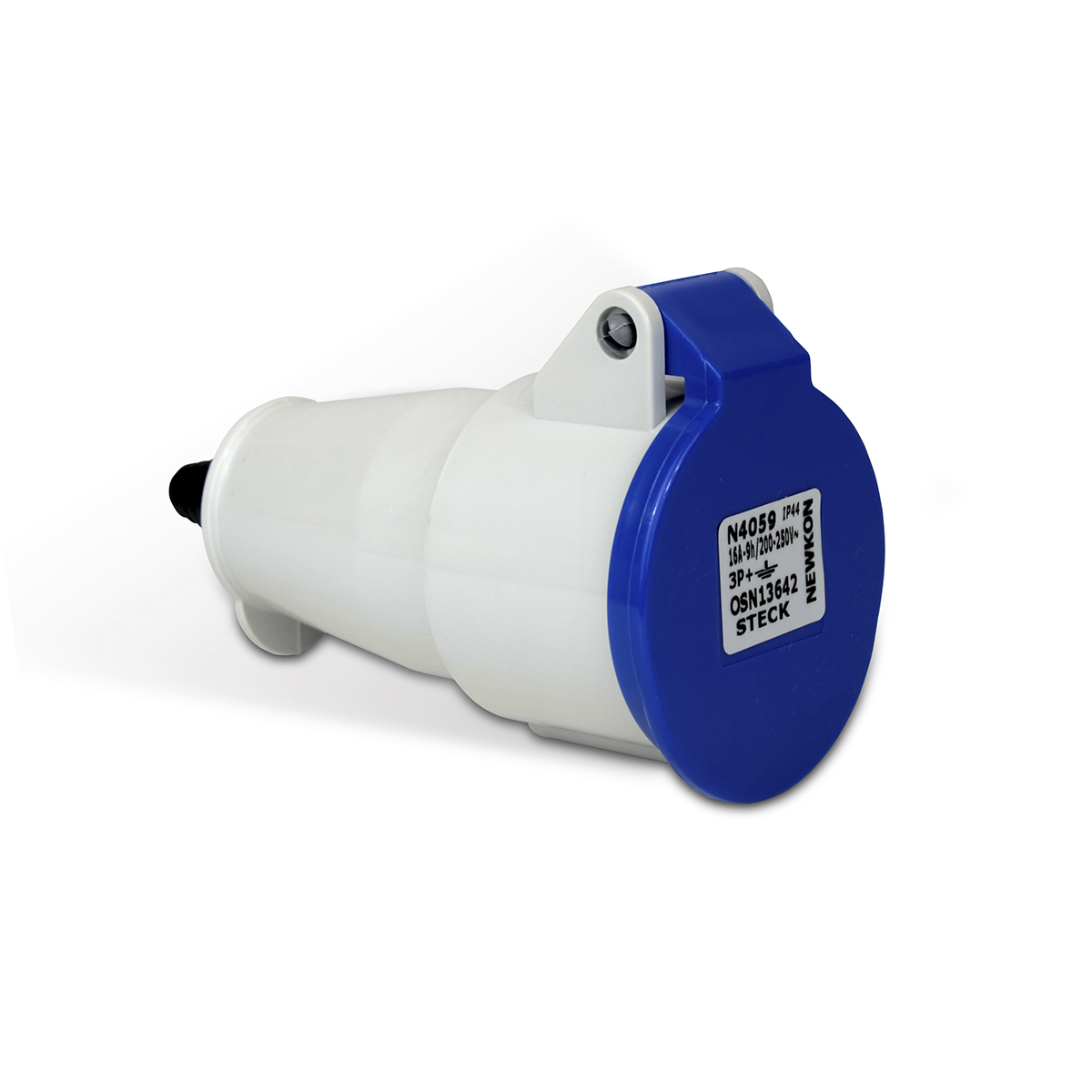 Tomada Industrial Fêmea Acoplamento 3P+T 16A 200/250V 9H Azul Newkon N4059 - Steck
