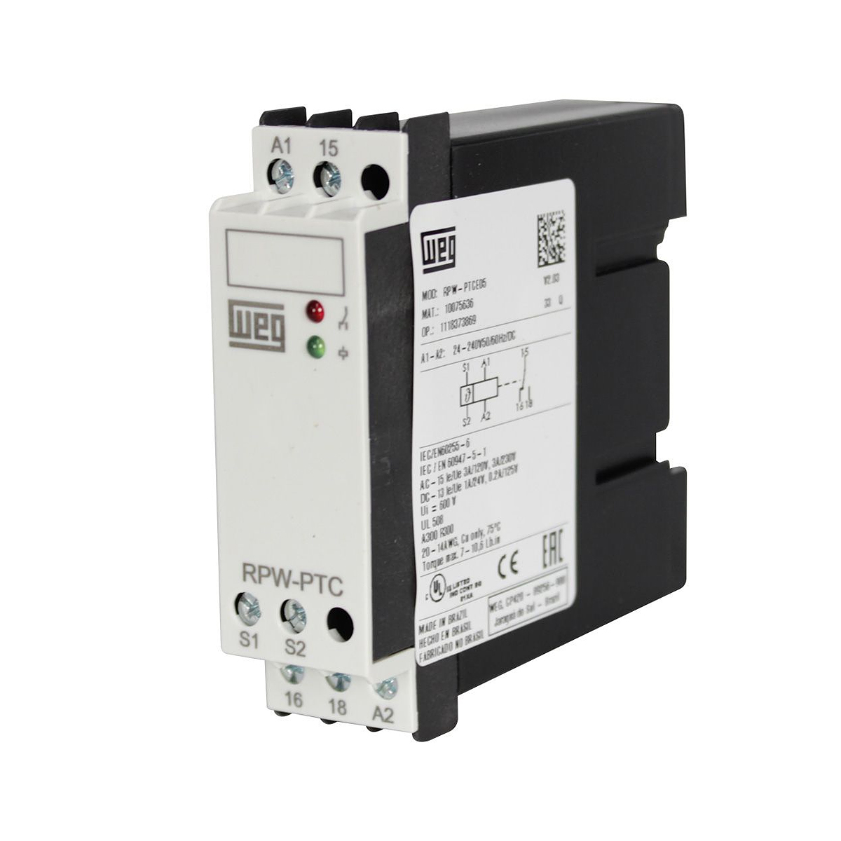 Relé Supervisão Eletrônico Sensor Ptc 24-240Vca/Cc Com Sensor Ptc RPW-PTC-E05 - WEG