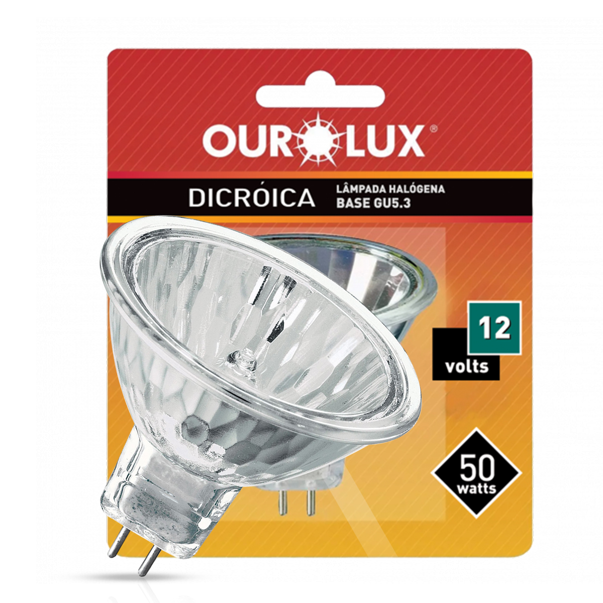 Lâmpada Halógena Dicroica Mr16 50W 12V Gu5.3 Luz Amarela 38G - Ourolux