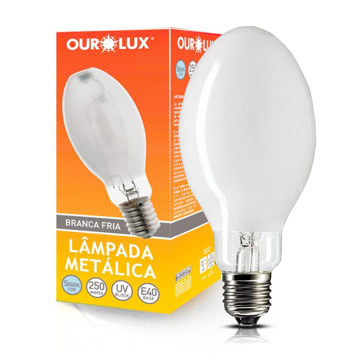 Lâmpada Vapor Metálico Ovoide 250W E40 5000K Luz Do Dia - Ourolux