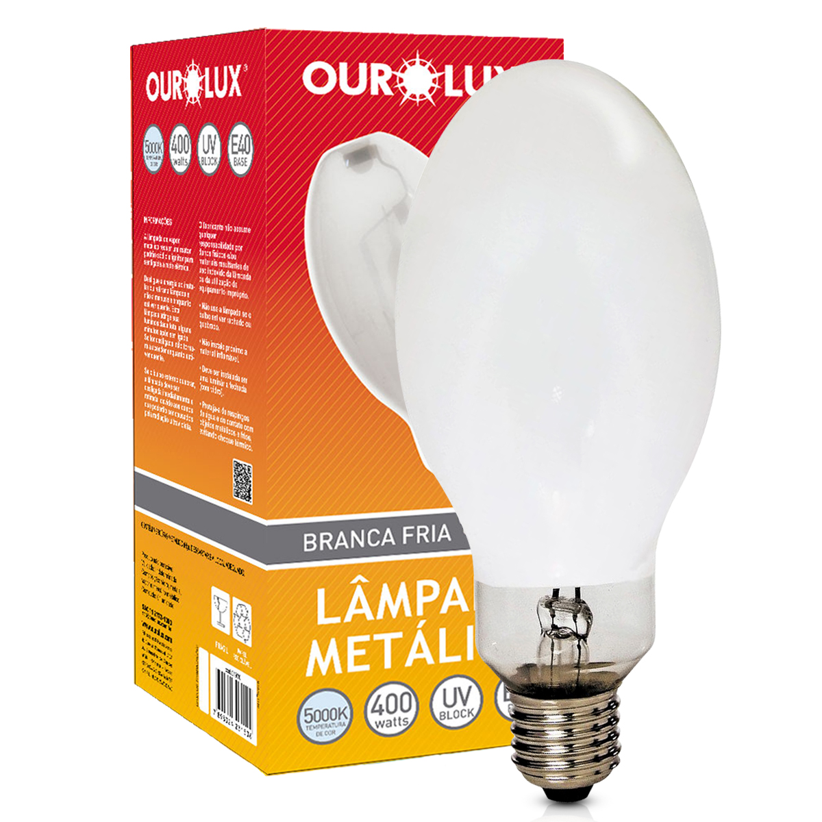 Lâmpada Vapor Metálico Ovoide 400W E40 5000K Luz Do Dia - Ourolux