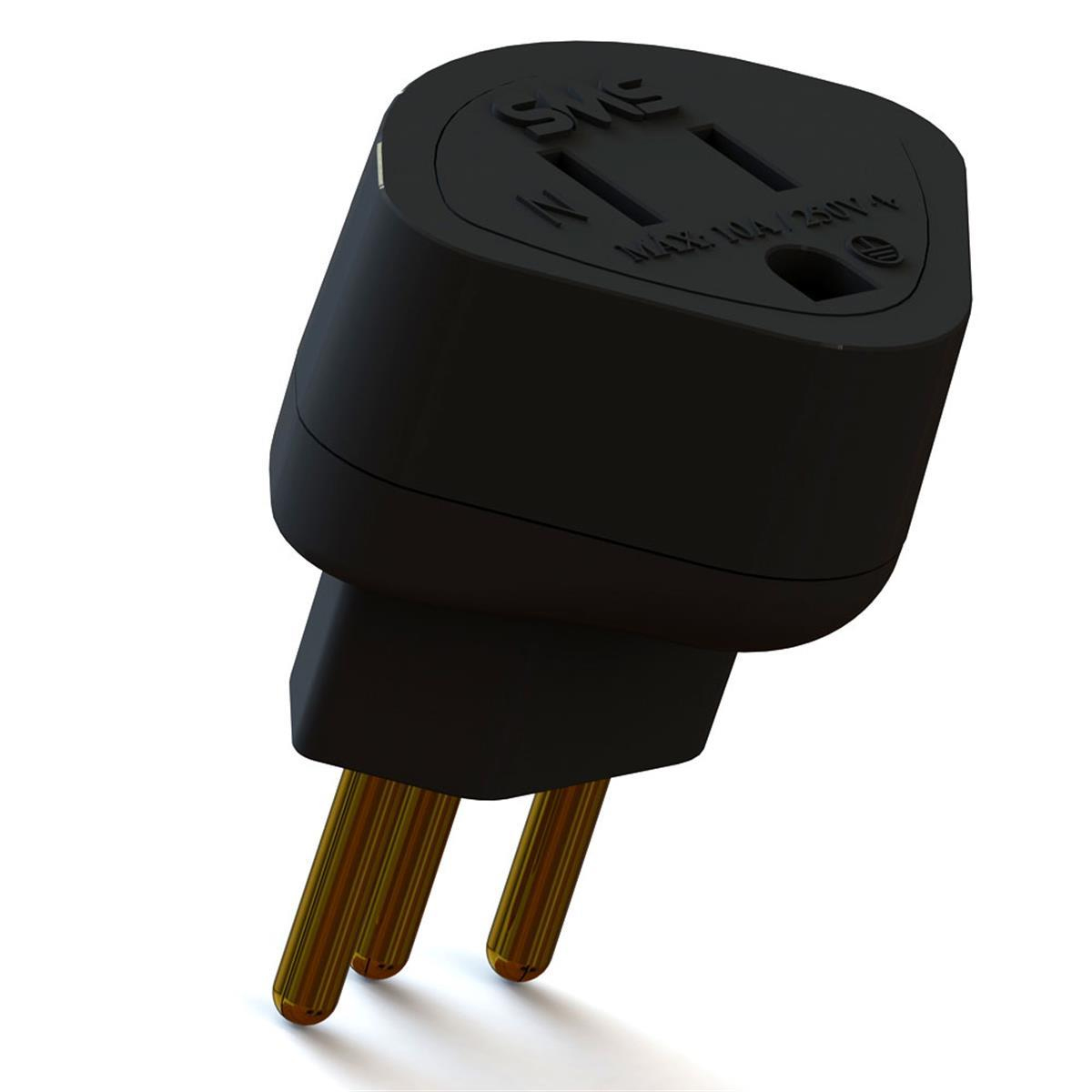 Adaptador Para Tomada Padrão Preto Nbr14136 Bivolt 10A 3 Polegada Preto - Sms