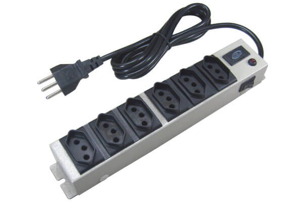 Filtro De Linha Power Line 1 Metro 6 Tomadas Bivolt  10A Branco Metal - Multicraft
