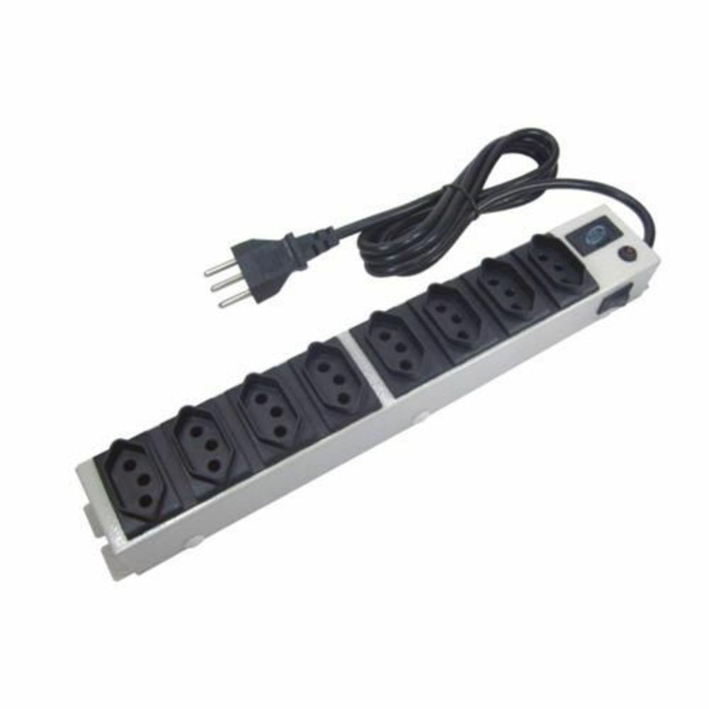 Filtro De Linha Power Line 1 Metro 8 Tomadas Bivolt  10A Branco Metal - Multicraft