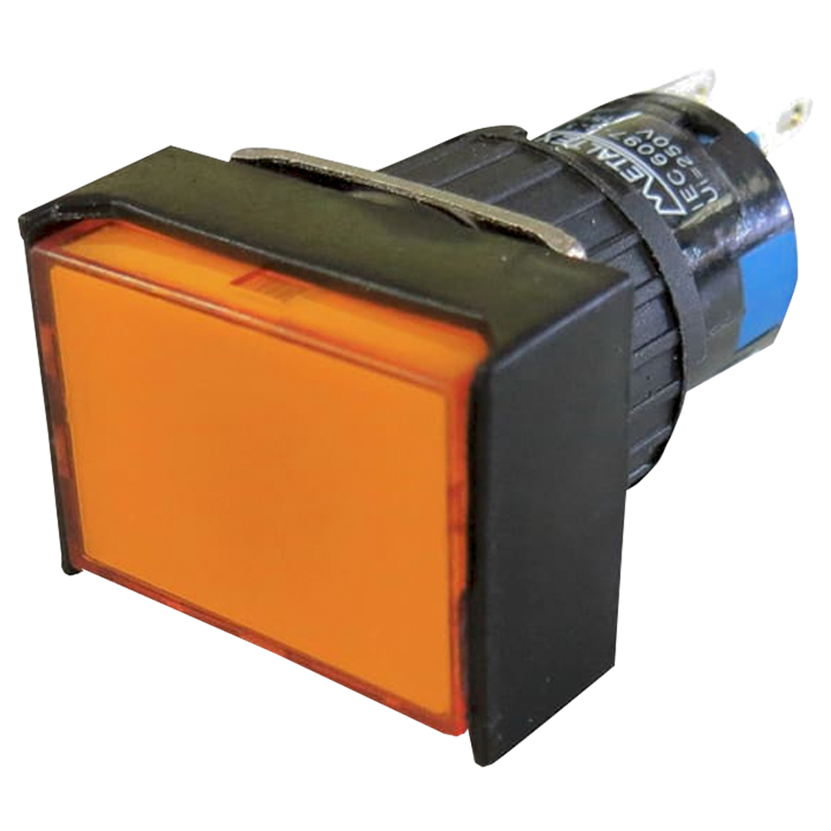 Botão Iluminado Retangular 16Mm Laranja 2Na+2Nf Com Retenção 220Vca Pulsador - Metaltex