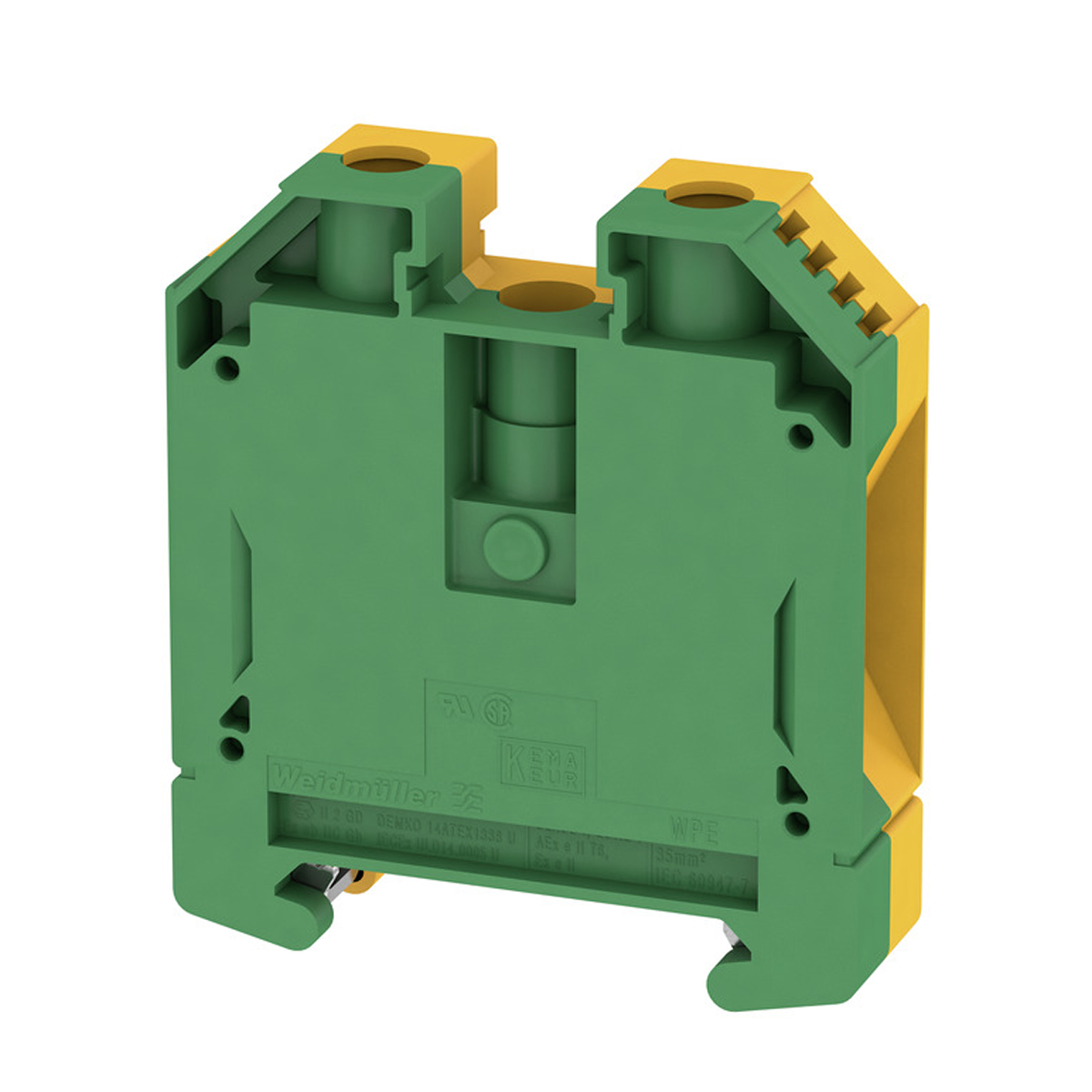 Conector Borne Passagem Terra 2 Conexões 35mm 800V Verde/Amarela WPE35 - Conexel