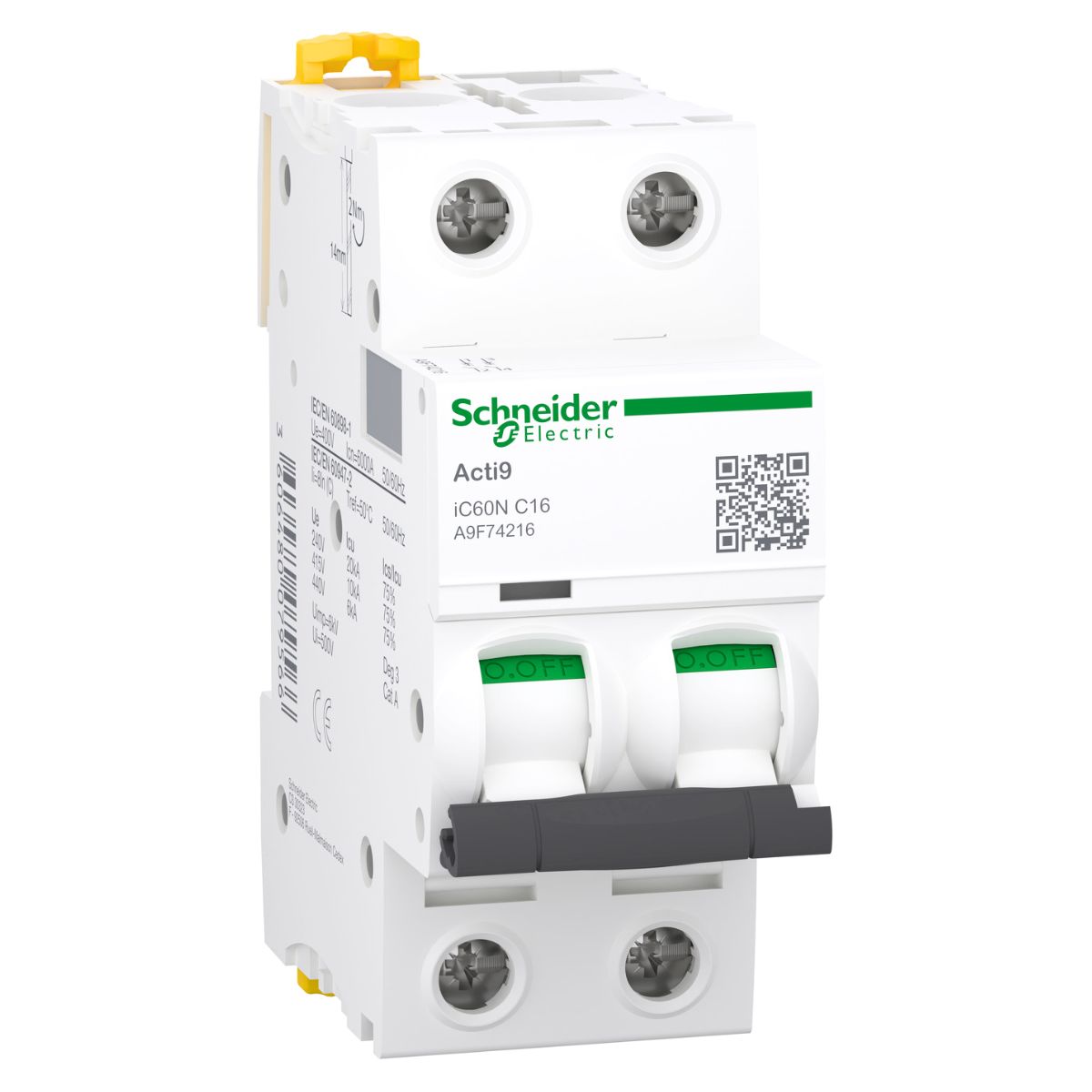 Disjuntor Mini Din Bipolar 16A Curva C 6Ka 230/400V Acti 9 Ic60n - Schneider Electric