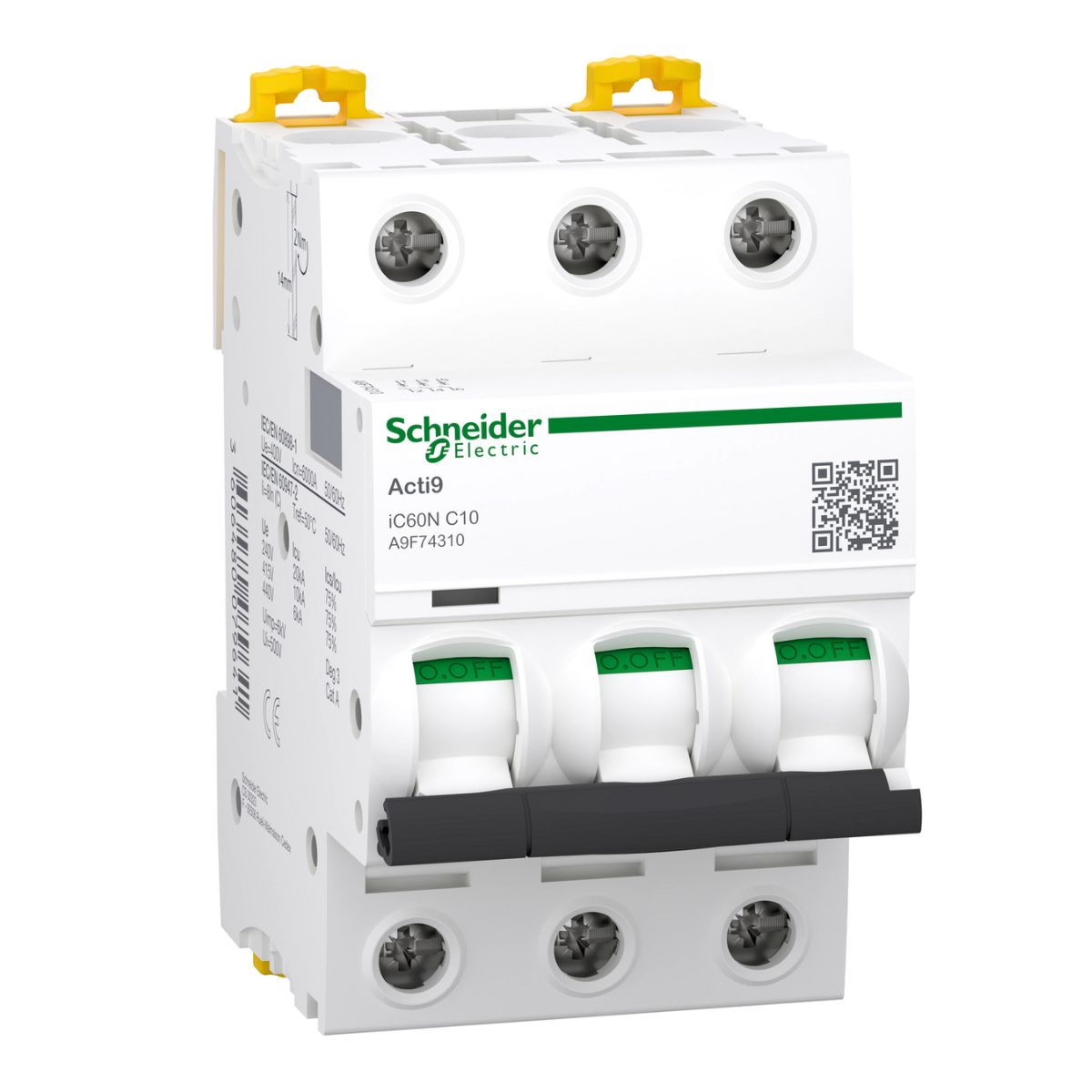 Disjuntor Mini Din Tripolar 10A Curva C 20Ka 220/240V Acti 9 Ic60n - Schneider Electric