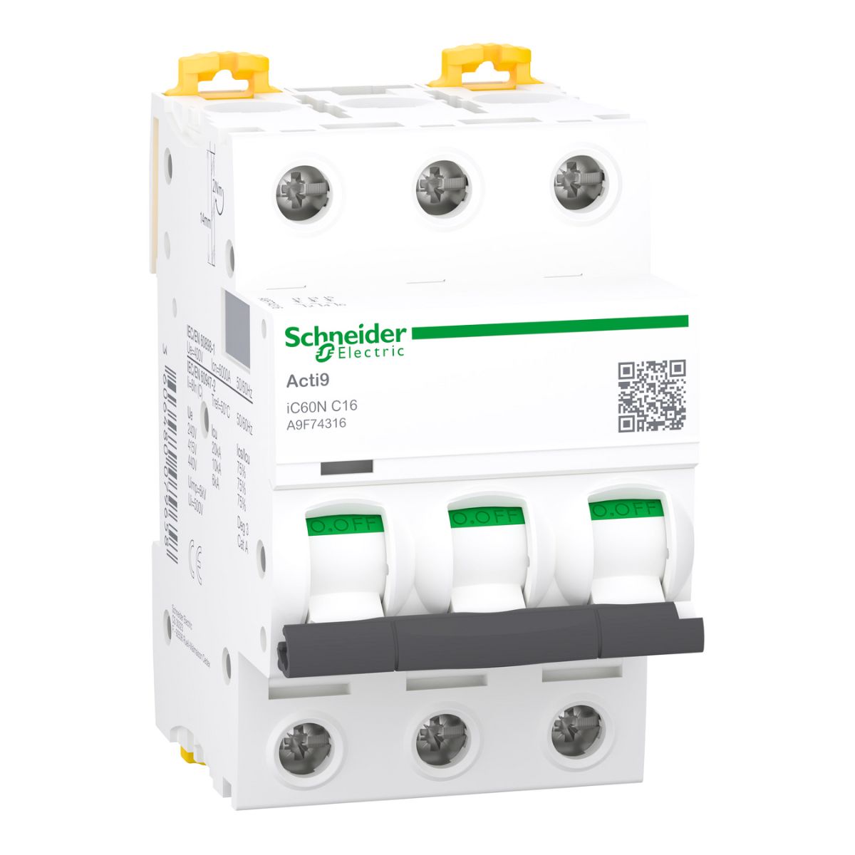 Disjuntor Mini Din Tripolar 16A Curva C 6Ka 230/400V Acti 9 Ic60n - Schneider Electric