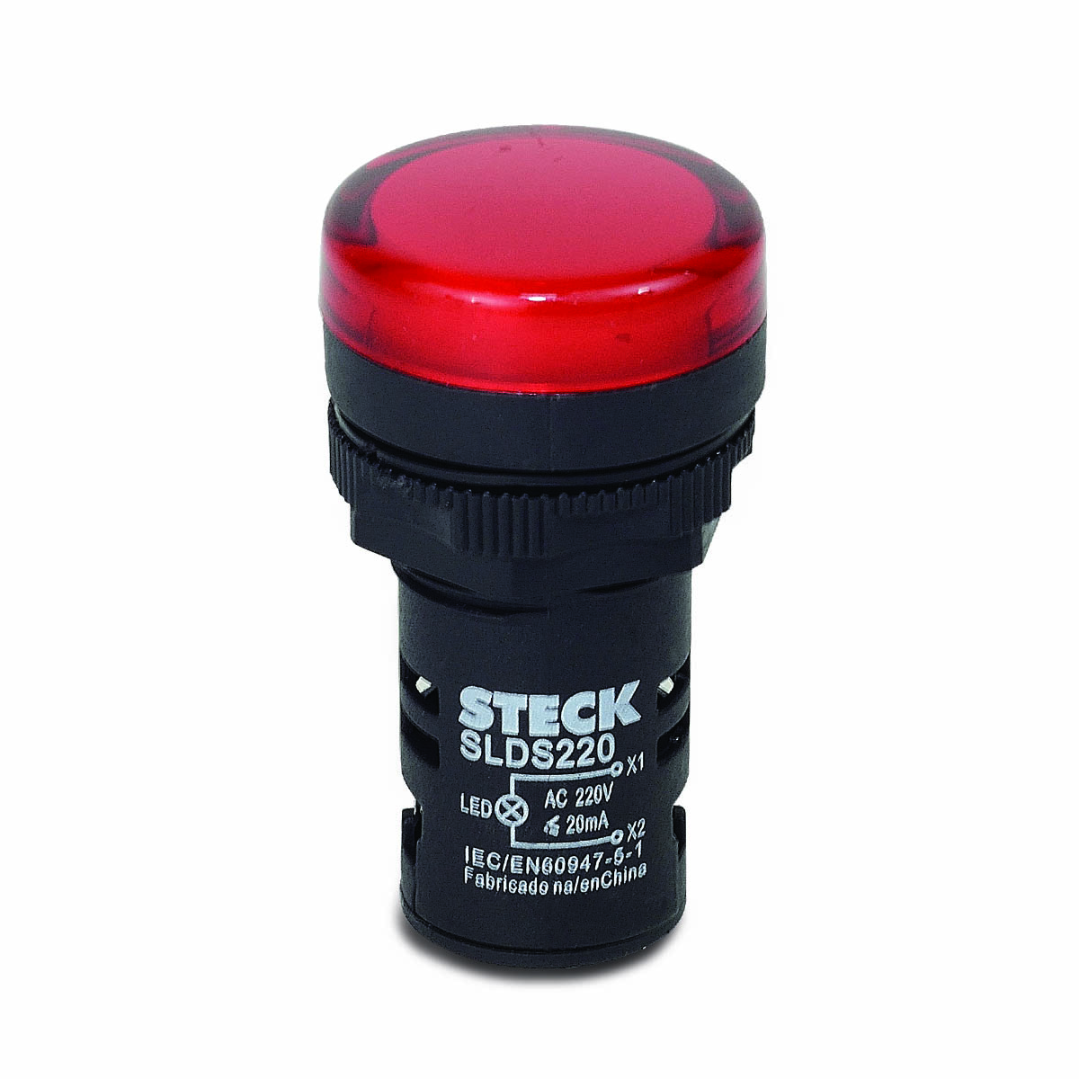 Sinaleiro Monobloco Redondo Plástico Vermelho 220V Led Ip65 Max Botton 22mm - Steck