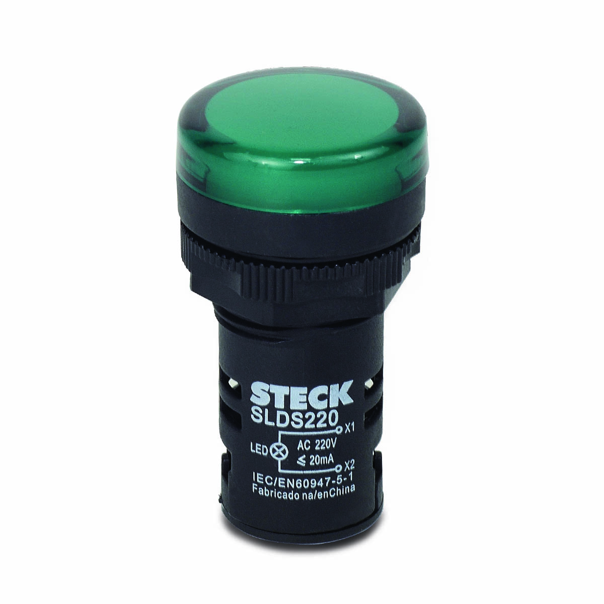 Sinaleiro Monobloco Redondo Plástico Verde 220V Led Ip65 Max Botton 22mm - Steck