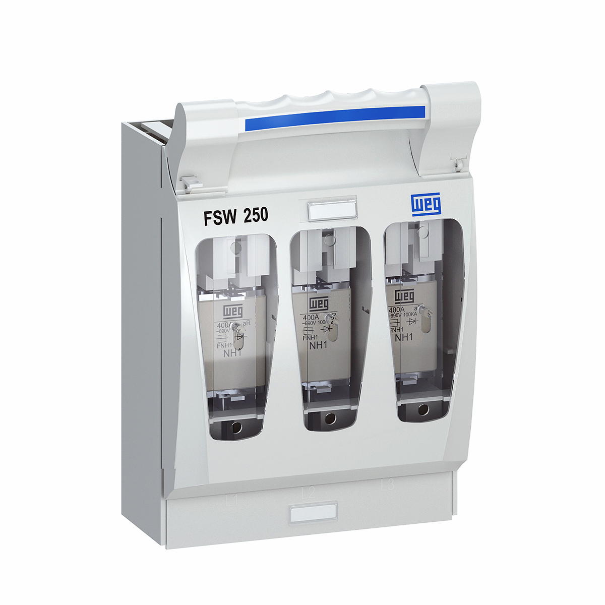 Chave Seccionadora Saca Fusível Sobre Carga 3 Polos 250A Fusível Nh1 Alavanca Branco FSW2503 - WEG