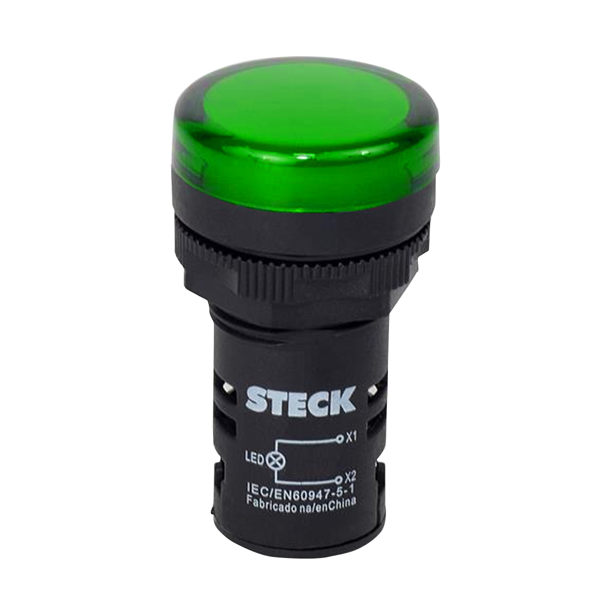 Sinaleiro Monobloco Redondo Plástico Verde 24V Led Ip65 Max Botton 22mm - Steck