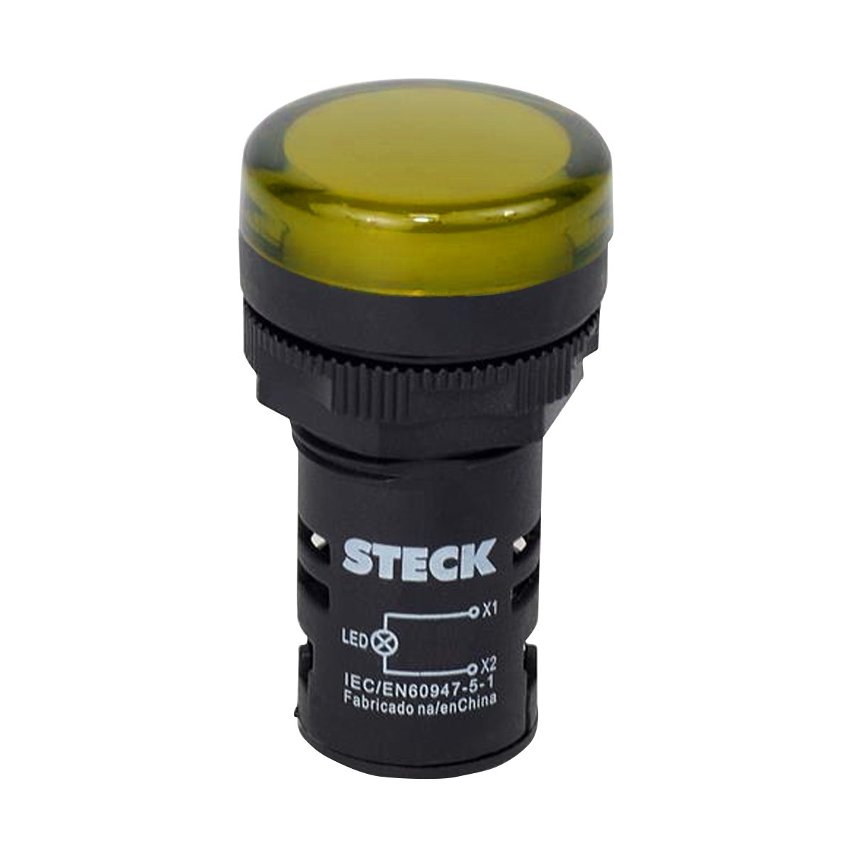 Sinaleiro Monobloco Redondo Plástico Amarela 24V Led Ip65 Max Botton 22mm - Steck