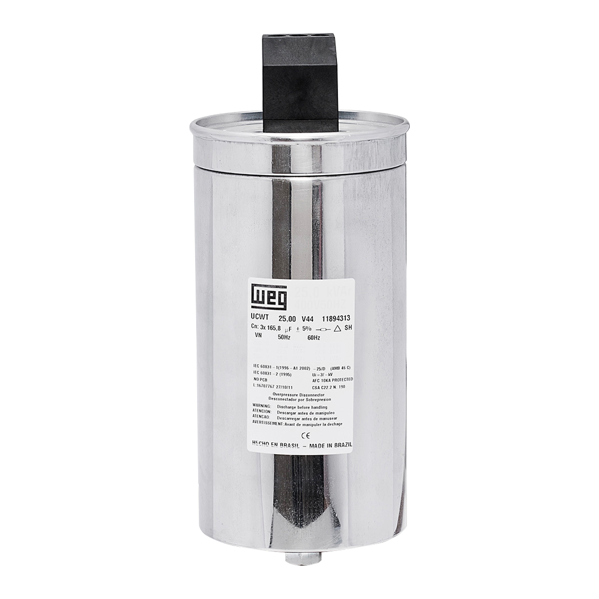 Capacitor Para Correção Fator De Potência 25Kvar 380V Trifásico 60Hz 116X230 UCWT25V40 - WEG