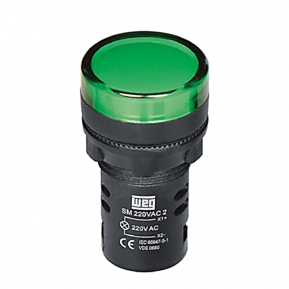 Sinaleiro Monobloco Redondo Plástico Verde 220Vca Led Ip65 Cew 22mm SM2-D23220VCA - WEG