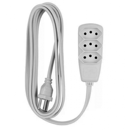 Extensão Elétrica Sort 3 X 0,75mm 5 Metros Branco 3 Tomadas  10A 250V - Daneva