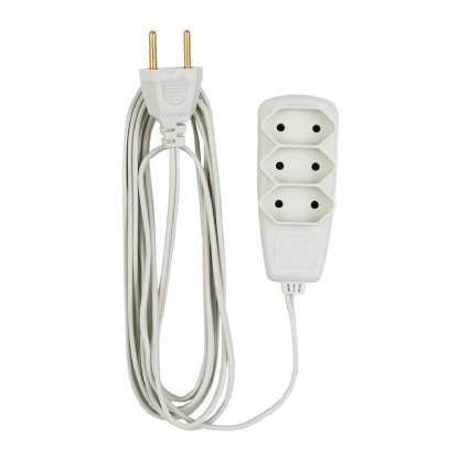 Extensão Elétrica Sort 2X 0,75mm 3 Metros Branco 3 Tomadas 2P 10A 250V - Daneva