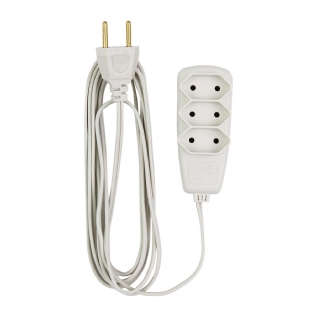 Extensão Elétrica Sort 2X 0,75mm 3 Metros Branco 3 Tomadas 2P 10A 250V - Daneva