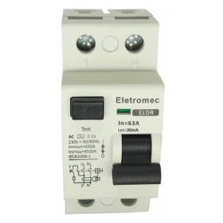Interruptor Diferencial Residual Dr 30Ma 63A 400V 2P ELDR-263-30 - Eletromec