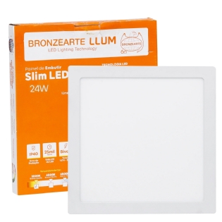 Luminária Plafon Painel LED Embutir Quadrada 24W 3000K Luz Amarela - Bronzearte
