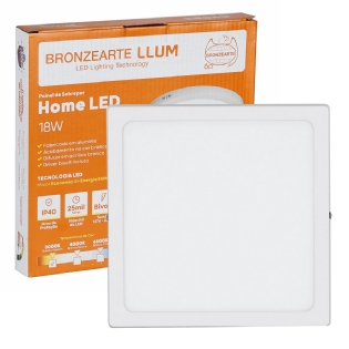 Luminária Plafon Painel LED Sobrepor Quadrado 18W Bivolt 3000k Luz Amarela - Bronzearte