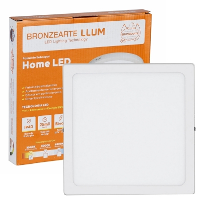 Luminária Plafon Led Sobrepor Quadrado Branco Bivolt 12W 3000K Luz Amarela - Bronzearte