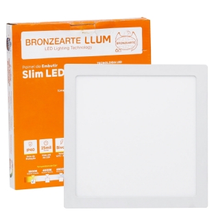 Luminária Plafon LED Embutir Quadrada Branca Bivolt 12W 3000K Luz Amarela - Bronzearte
