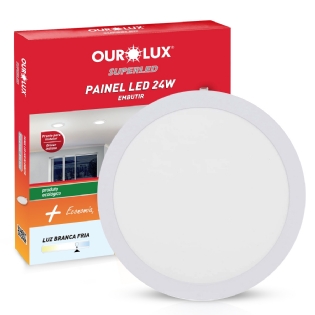 Luminária Plafon Led Embutir Redonda Branca Alumínio 24w 50/60Hz IP20 Bivolt 6400K Luz Branca 1680Lm Superled - Ourolux