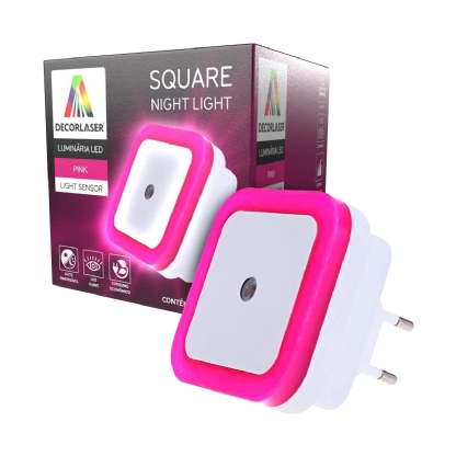 Luminária Noturna Led Sobrepor Abs Rosa/Branco 1W Bivolt Rosa Square Night Light - Decorlaser