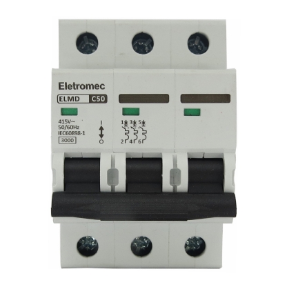 Disjuntor Mini Din Tripolar 50A Curva C 3Ka 400/440V ELMD-3C50 - Eletromec