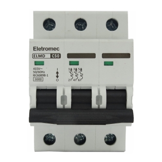 Disjuntor Mini Din Tripolar 50A Curva C 3Ka 400/440V ELMD-3C50 - Eletromec