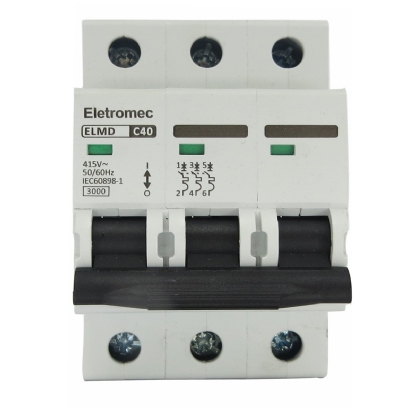 Disjuntor Mini Din Tripolar 40A Curva C 3Ka 400/440V ELMD-3C40 - Eletromec
