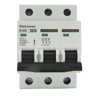 Disjuntor Mini Din Tripolar 40A Curva C 3Ka 400/440V ELMD-3C40 - Eletromec